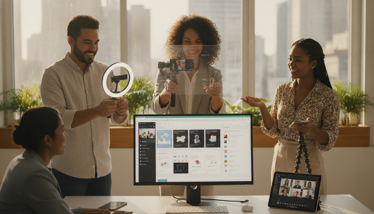 Creadores latinoamericanos grabando UGC para Canva-Tech B2B